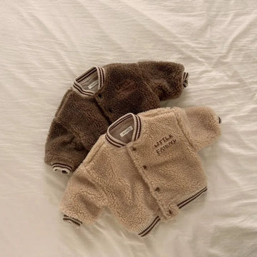 ショートコート・ジャケット・ジャンパー ベビーアウター ボアフリースジャケット レターロゴ刺繍 スタジャンコート コーヒー アプリコット 2カラー【mh0003628】