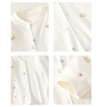 長袖ロンパース ベビーロンパース 長袖ジャンプスーツ ベアくまプリント ポケット ベージュ コーヒー 2カラー【mh0003731】