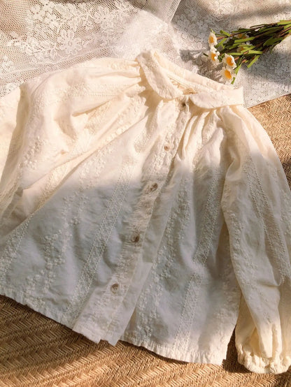 長袖セットアップ ベビーセットアップ 2点セット 長袖パフスリーブブラウス ブルマパンツ レース刺繍【mh0003785】