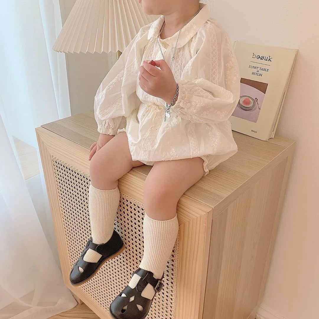 長袖セットアップ ベビーセットアップ 2点セット 長袖パフスリーブブラウス ブルマパンツ レース刺繍【mh0003785】