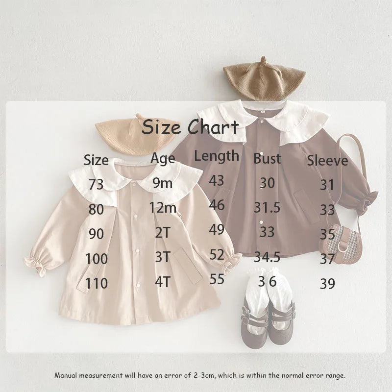 長袖ワンピース ベビーアウター ダブル襟 ワンピースジャケット お出かけ カーキ/ブラウン/2カラー【mh0004218】