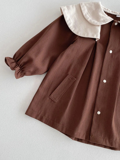 長袖ワンピース ベビーアウター ダブル襟 ワンピースジャケット お出かけ カーキ/ブラウン/2カラー【mh0004218】