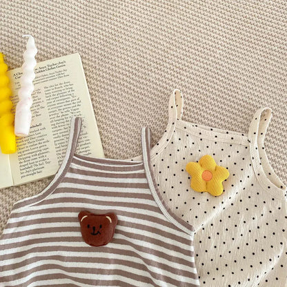 ノースリーブロンパース ベビーロンパース キャミソールボディスーツ ボーダー柄/水玉ドットプリント 2カラー【mh0004468】