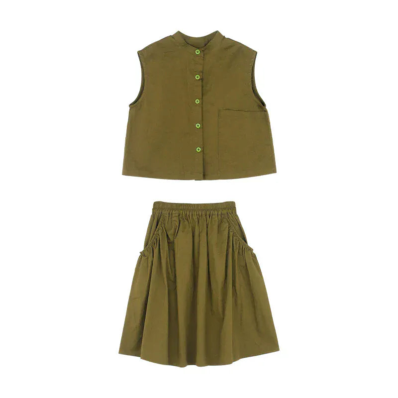 ノースリーブセットアップ キッズセットアップ 2点セット ノースリーブブラウス+スカート フラワーレース刺繍 ベージュ【mh0004521】