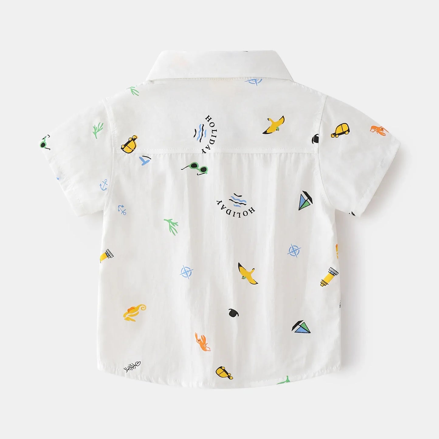 半袖シャツ・ブラウス キッズトップス 半袖シャツ サマープリント柄 ブルー/ホワイト/2カラー【mh0004531】