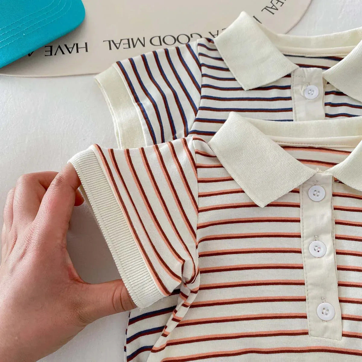 半袖ロンパース ベビーロンパース 半袖ポロシャツボディスーツ ボーダー柄 2カラー【mh0004538】