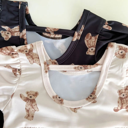 ベビー用水着 ベビー水着 帽子セット 半袖ワンピース ベアくまプリント スイムウェア2カラー【mh0004723】