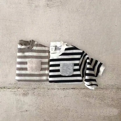 長袖ロンパース ベビーロンパース 長袖ボディスーツ ボーダー 2カラー【mh0004830】