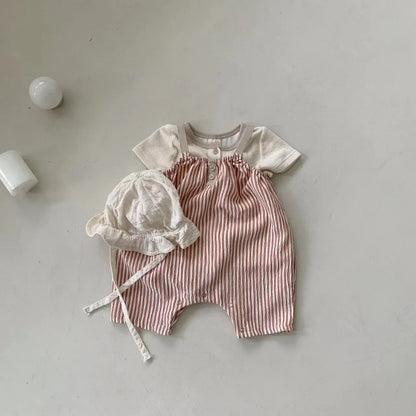 サロペットパンツ・サスペンダーパンツ ベビーサロペット サスペンダーパンツ キャミソールジャンプスーツ ストライプ 2カラー【mh0004853】