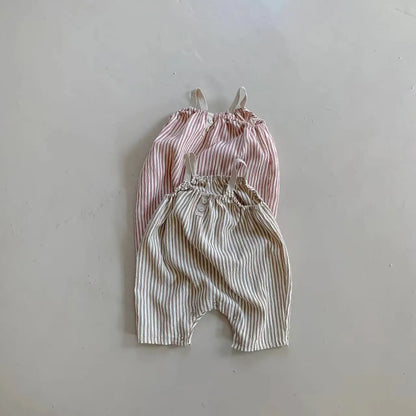サロペットパンツ・サスペンダーパンツ ベビーサロペット サスペンダーパンツ キャミソールジャンプスーツ ストライプ 2カラー【mh0004853】