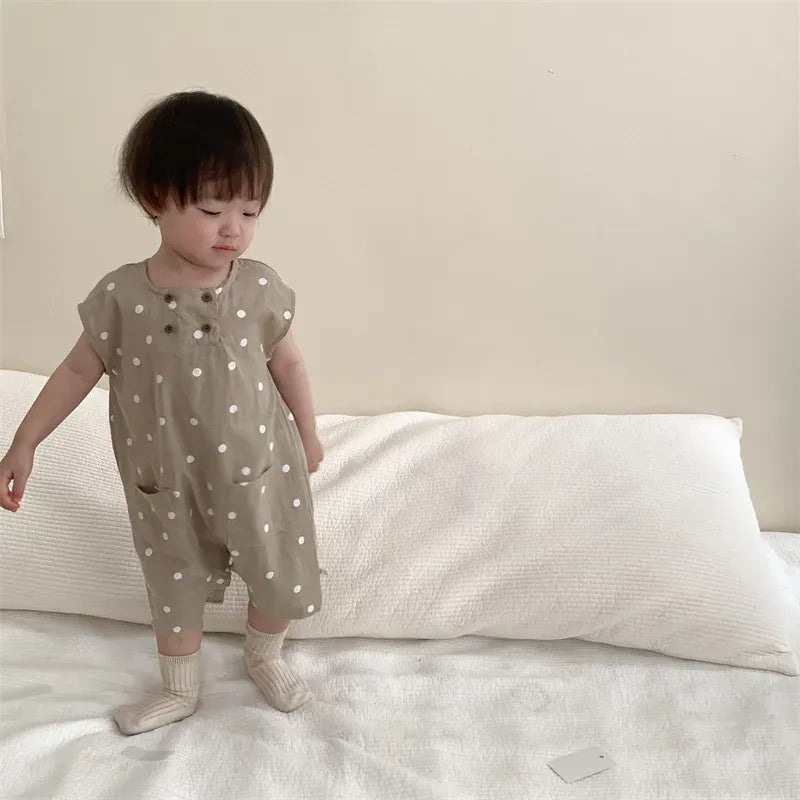 ノースリーブロンパース ベビーロンパース ショートスリーブジャンプスーツ 水玉ドットプリント 2カラー【mh0004998】