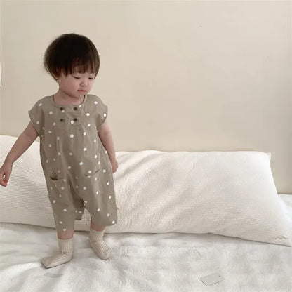 ノースリーブロンパース ベビーロンパース ショートスリーブジャンプスーツ 水玉ドットプリント 2カラー【mh0004998】