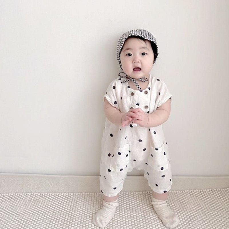 ノースリーブロンパース ベビーロンパース ショートスリーブジャンプスーツ 水玉ドットプリント 2カラー【mh0004998】