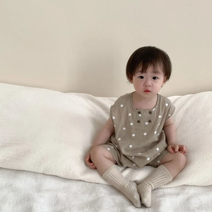 ノースリーブロンパース ベビーロンパース ショートスリーブジャンプスーツ 水玉ドットプリント 2カラー【mh0004998】