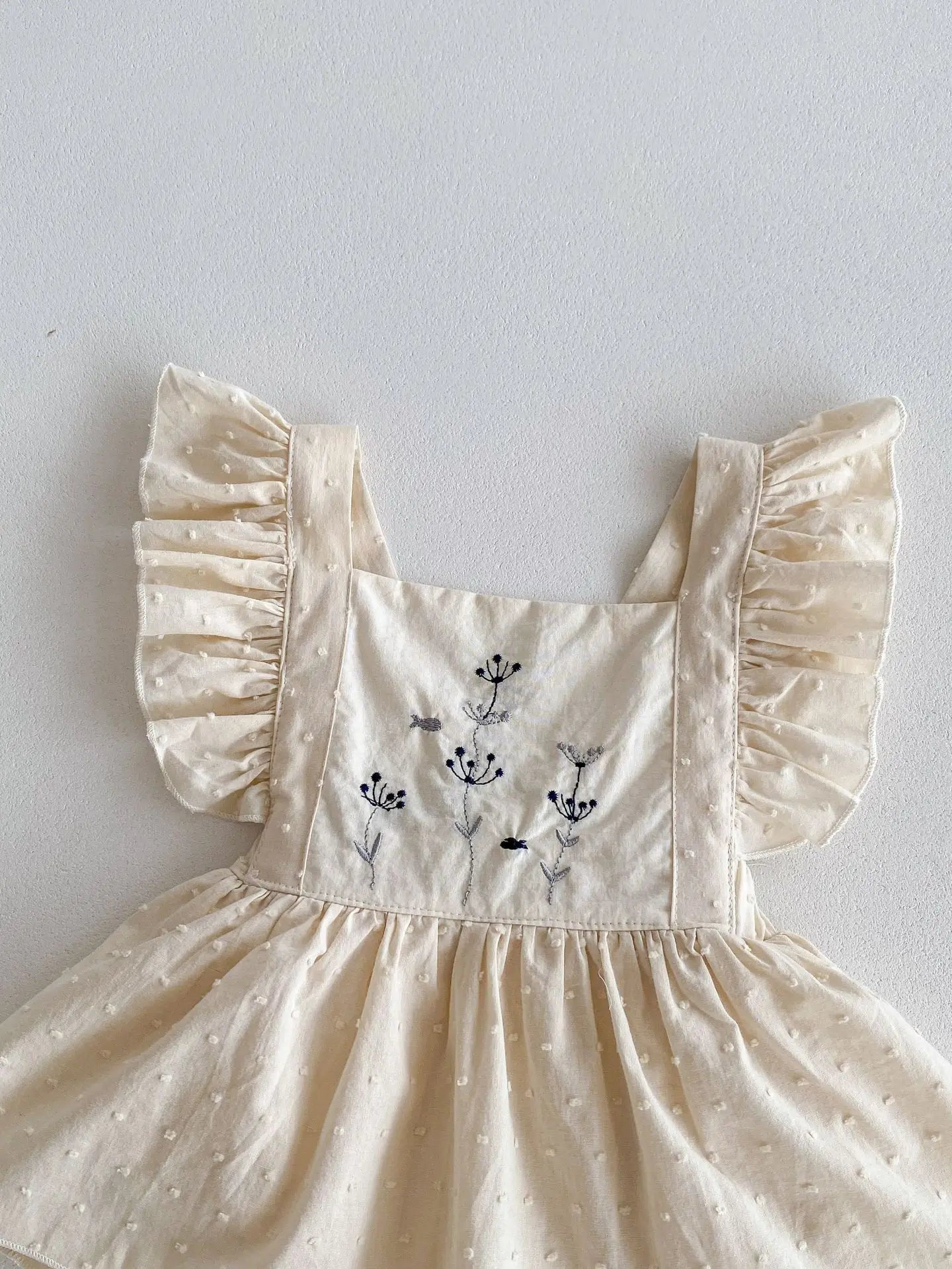 半袖ワンピース ベビーロンパース フリルスリーブ ワンピースボディスーツ フラワー花柄刺繍 2カラー【mh0005255】