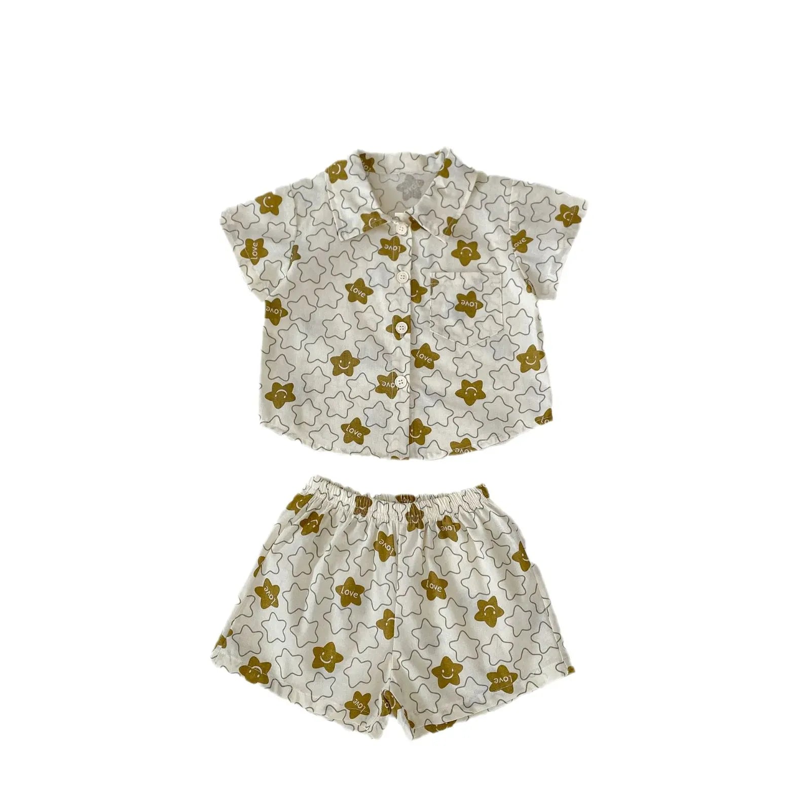 半袖セットアップ ベビーキッズセットアップ 2点セット 半袖シャツ+ショートパンツ 星スター猫キャットプリント柄【mh0005354】