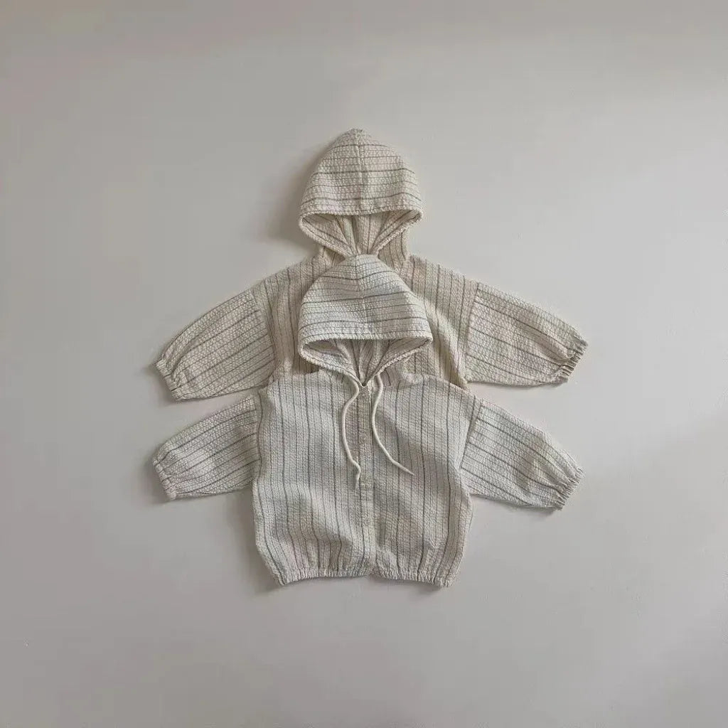 ベビー用アウター ベビーアウター フーディパーカー サマージャケット 薄手 日除け クーラー対策 ストライプ 2カラー【mh0005460】