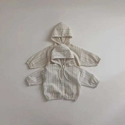 ベビー用アウター ベビーアウター フーディパーカー サマージャケット 薄手 日除け クーラー対策 ストライプ 2カラー【mh0005460】