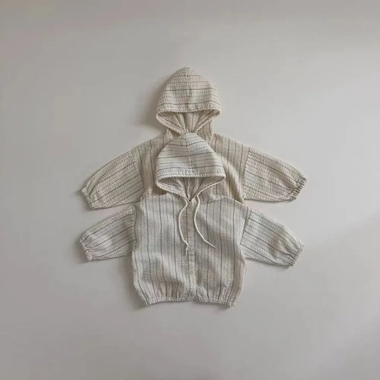 ベビー用アウター ベビーアウター フーディパーカー サマージャケット 薄手 日除け クーラー対策 ストライプ 2カラー【mh0005460】
