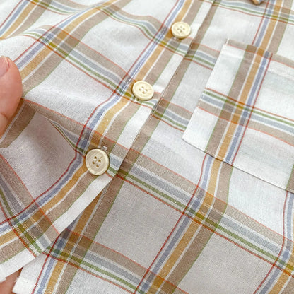 半袖セットアップ ベビーキッズセットアップ 2点セット 半袖シャツ+ショートパンツ ストライプ/レトロチェック【mh0005483】