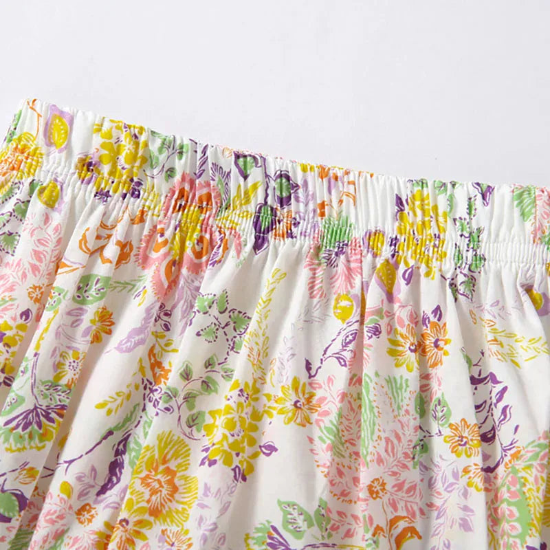 半袖セットアップ ベビーセットアップ 2点セット 丸襟 半袖チュニックブラウス+フリルブルマパンツ フラワー花柄プリント【mh0005499】