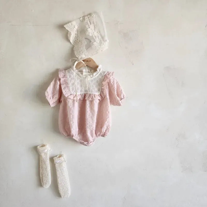 半袖ロンパース ベビーロンパース 半袖フリルボディスーツ 2カラー【mh0005535】