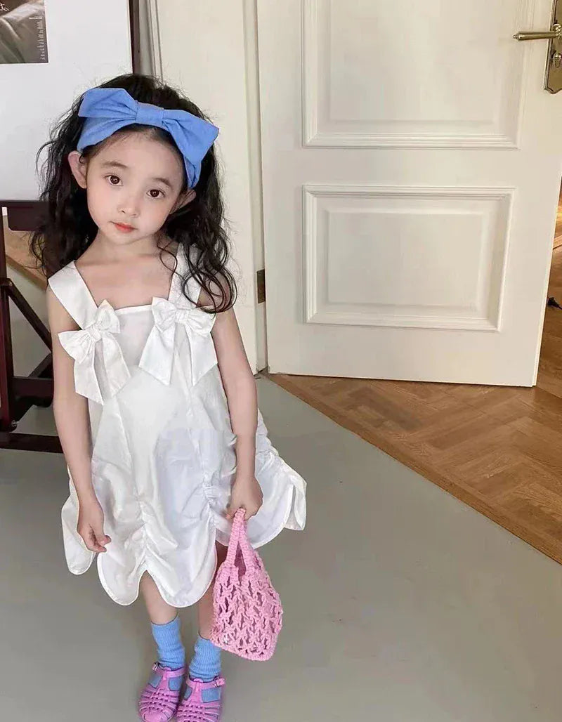 ノースリーブワンピース キッズワンピース キャミソールリボンドレス イレギュラースカート 2カラー【mh0005652】