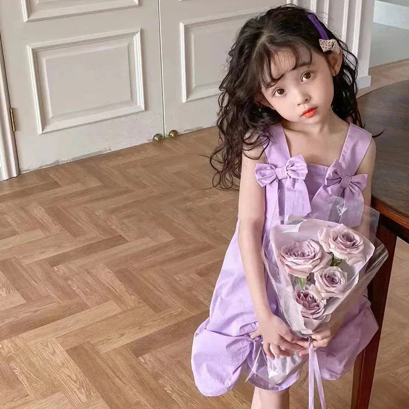 ノースリーブワンピース キッズワンピース キャミソールリボンドレス イレギュラースカート 2カラー【mh0005652】