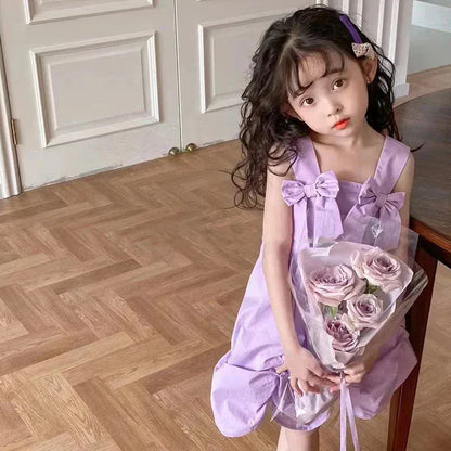 ノースリーブワンピース キッズワンピース キャミソールリボンドレス イレギュラースカート 2カラー【mh0005652】