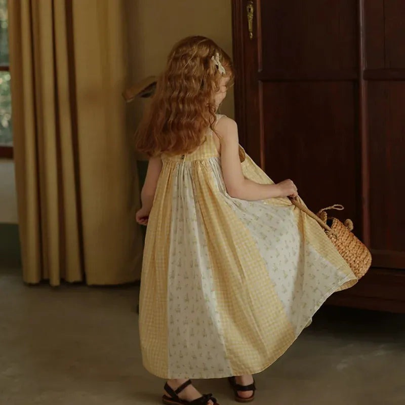 ノースリーブワンピース キッズワンピース キャミソールパッチワークワンピース チェック 2カラー【mh0005704】