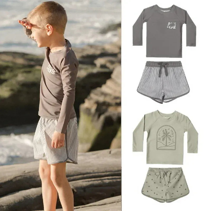 ベビー用水着 キッズ水着 セパレート 長袖トップス+パンツ スイムウェア ラッシュガード ボーイズ 2カラー【mh0005809】