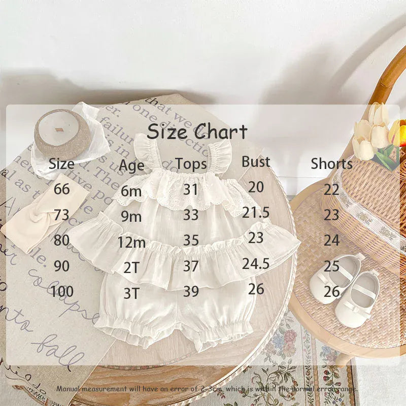 ノースリーブセットアップ ベビーセットアップ 2点セット ノースリーブチュニックブラウス+バルーンショートパンツ レースフリル ベージュ【mh0005858】