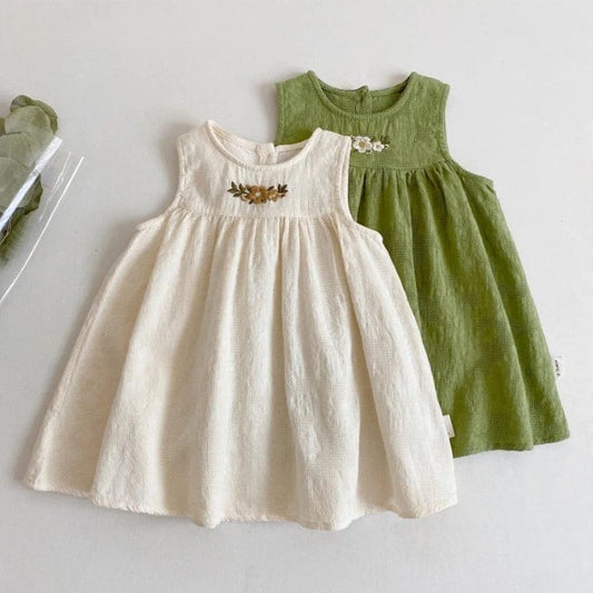 ノースリーブワンピース キッズワンピース ノースリーブサマードレス フラワー花柄刺繍 2カラー【mh0005878】