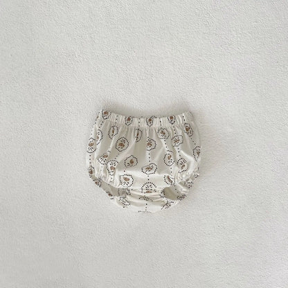 半袖セットアップ ベビーセットアップ 2点セット 半袖丸襟パプスリーブチュニックブラウス+ブルマパンツ フラワー花柄/チェックプリント【mh0005944】