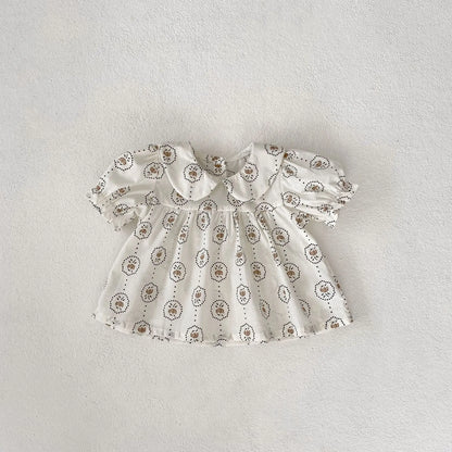 半袖セットアップ ベビーセットアップ 2点セット 半袖丸襟パプスリーブチュニックブラウス+ブルマパンツ フラワー花柄/チェックプリント【mh0005944】