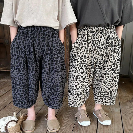 ロングパンツ・スウェットパンツ キッズパンツ レオパード サマークロップドパンツ 2カラー【mh0006013】