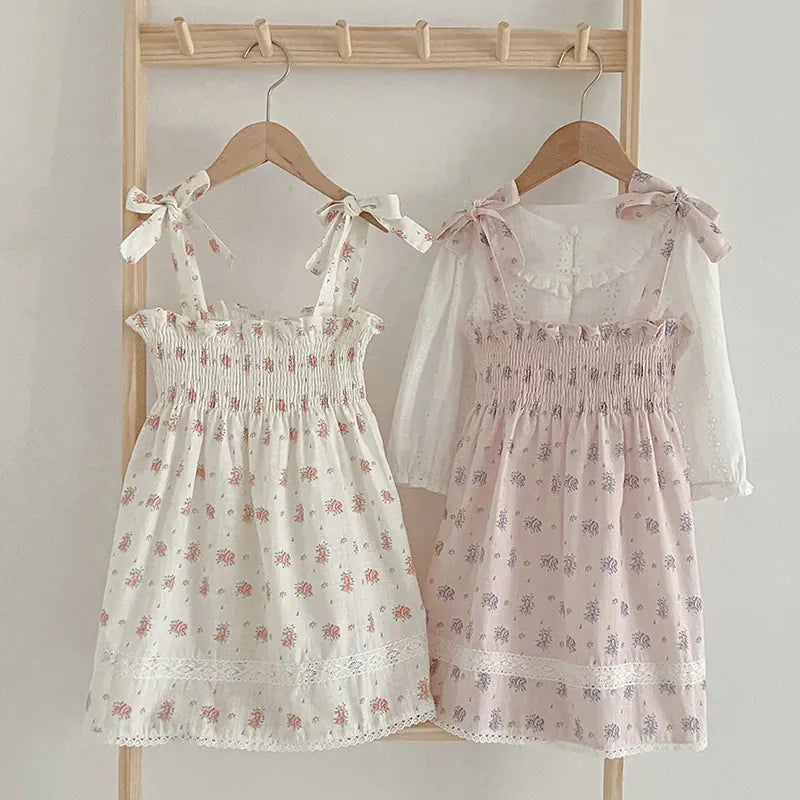 ノースリーブワンピース キッズワンピース キャミソール シャーリング サマードレス フラワー花柄プリント 2カラー【mh0006050】