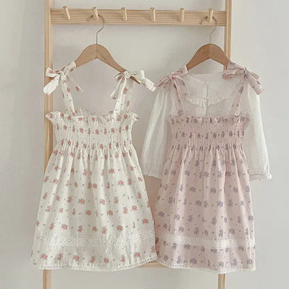 ノースリーブワンピース キッズワンピース キャミソール シャーリング サマードレス フラワー花柄プリント 2カラー【mh0006050】