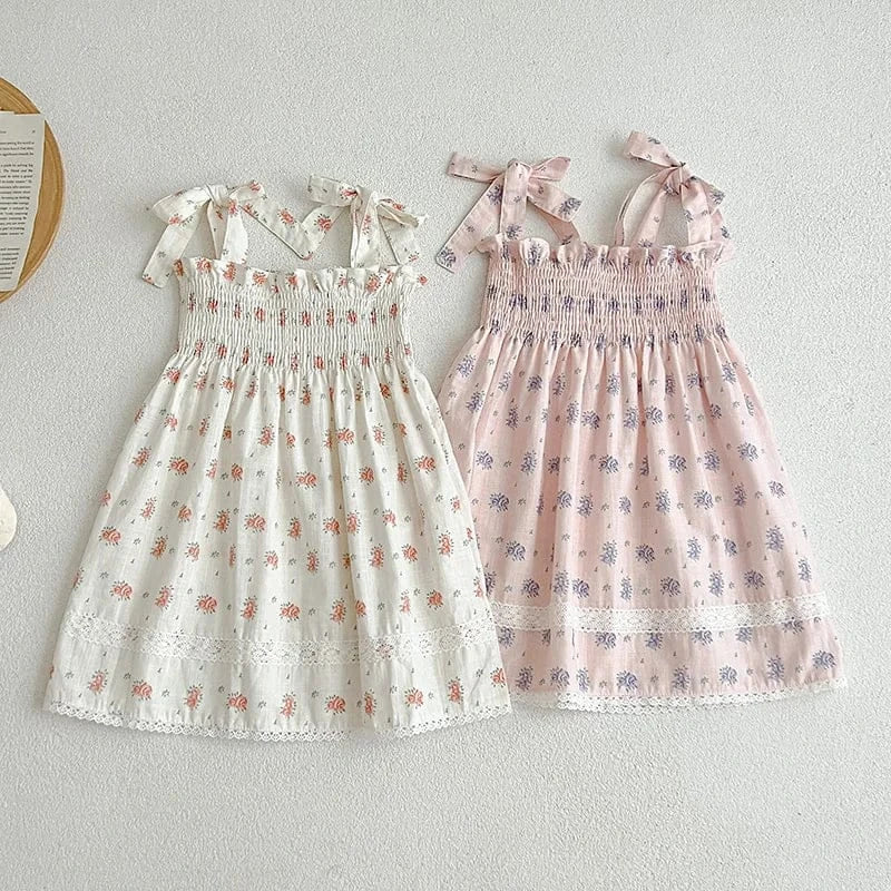 ノースリーブワンピース キッズワンピース キャミソール シャーリング サマードレス フラワー花柄プリント 2カラー【mh0006050】