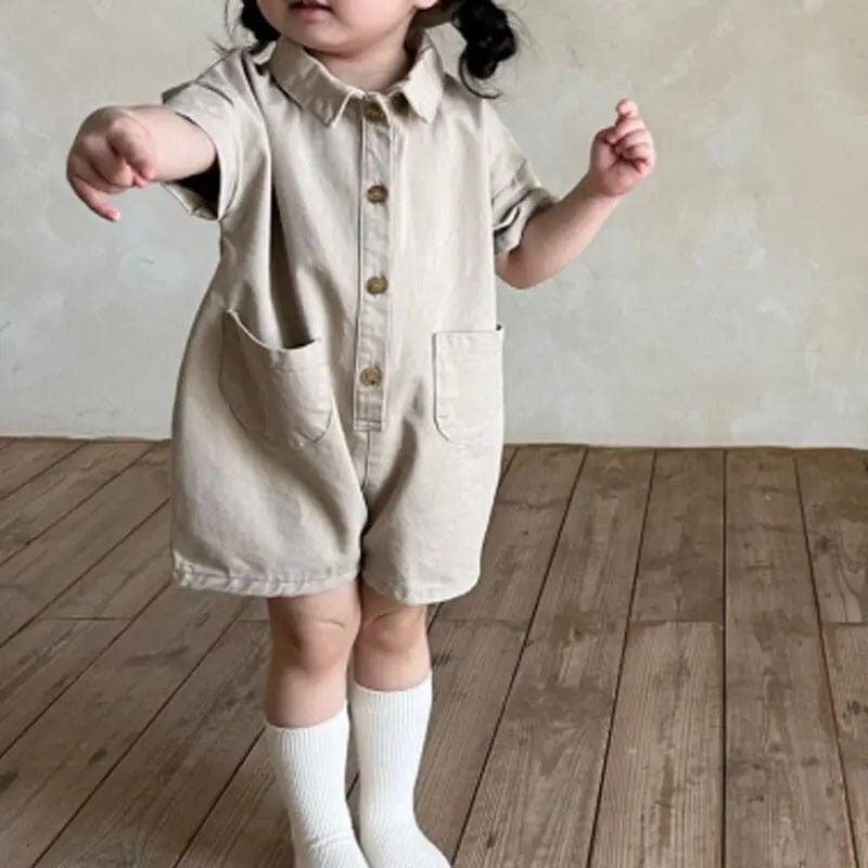 半袖ジャンプスーツ キッズジャンプスーツ デニム 半袖つなぎ ショートジャンプスーツ 2カラー【mh0006051】