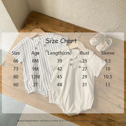 半袖ロンパース ベビーロンパース 半袖丸襟ボディスーツ 無地/ストライプ 2カラー【mh0006052】