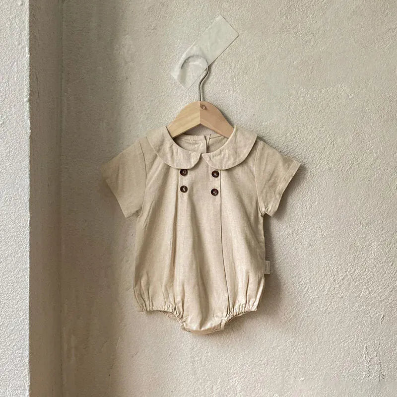 半袖ロンパース ベビーロンパース 半袖丸襟ボディスーツ 無地/ストライプ 2カラー【mh0006052】