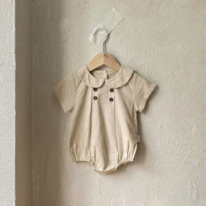 半袖ロンパース ベビーロンパース 半袖丸襟ボディスーツ 無地/ストライプ 2カラー【mh0006052】
