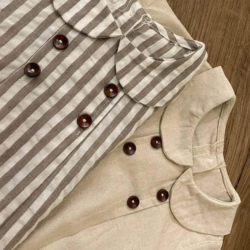 半袖ロンパース ベビーロンパース 半袖丸襟ボディスーツ 無地/ストライプ 2カラー【mh0006052】