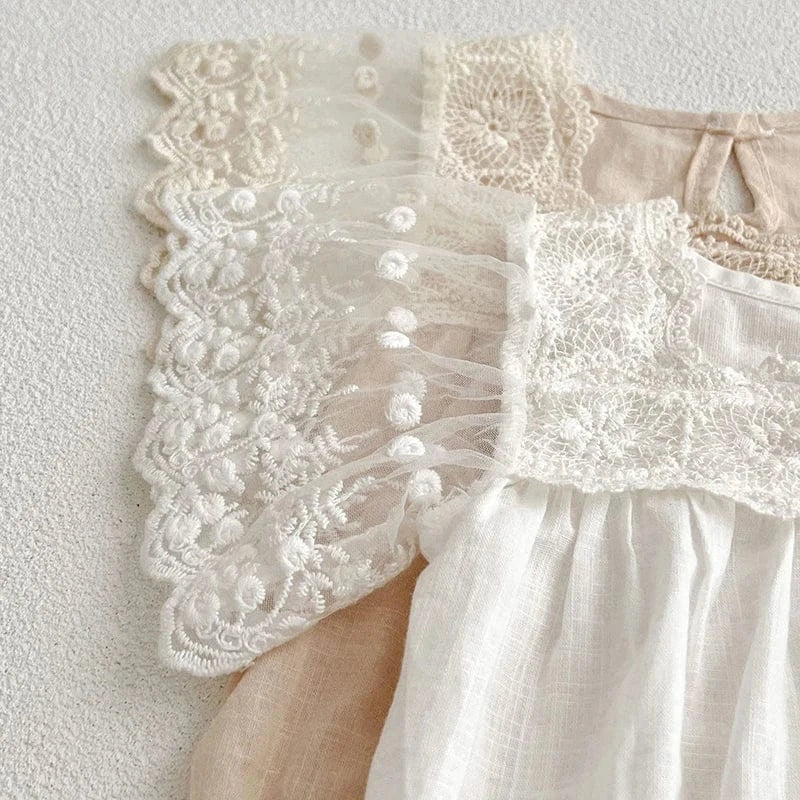 半袖ロンパース ベビーロンパース 半袖レーススリーブボディスーツ 2カラー【mh0006064】