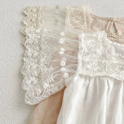 半袖ロンパース ベビーロンパース 半袖レーススリーブボディスーツ 2カラー【mh0006064】