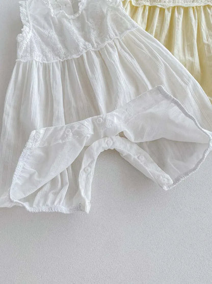 ノースリーブジャンプスーツ ベビーロンパース ノースリーブジャンプスーツ レースフリル 2カラー【mh0006065】