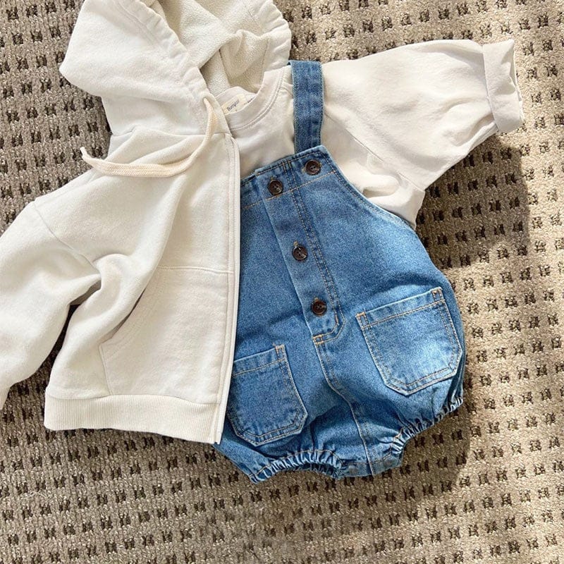 ノースリーブロンパース ベビーロンパース デニムオーバーオール サスペンダーボディスーツ フロントボタン 2カラー【mh0006070】