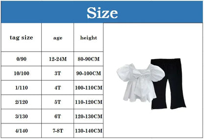 半袖セットアップ キッズセットアップ 2点セット バックリボン 半袖パフスリーブチュニックブラウス+サイドスリットフレアパンツ【mh0006074】