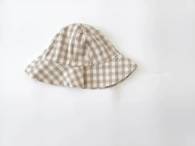 ノースリーブロンパース ベビーロンパース 帽子セット ノースリーブセーラーカラージャンプスーツ チェック/無地 チューリップハットセット 2カラー【mh0006078】